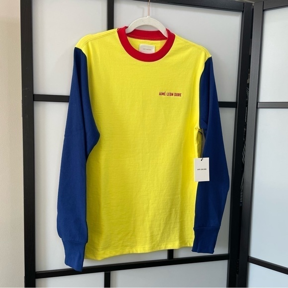 [XS] NWT Aime Leon Dore Shirt Yellow, Red & Blue Long Sleeve 100% Cotton Shirt - Picture 2 of 15